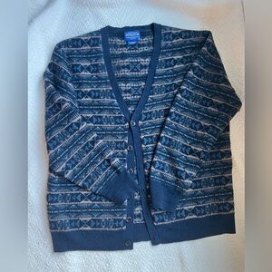 Pendleton 100% Merino Wool Geometric Cardigan Sweater Blue XL